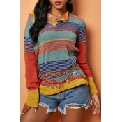 Lovely Casual Striped Jacinth Sweater