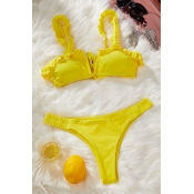 Lovely Flounce Yellow Two-piece Swimsuit