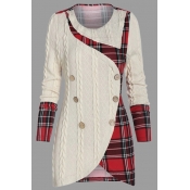 Lovely Casual Patchwork Plaid White Plus Size Swea