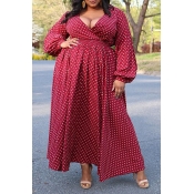 Lovely Casual Dot Red Plus Size Ankle Length Plus 