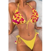 Lovely Floral Yellow Two-piece Swimsuit