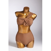 Lovely One Shoulder Brown Two-piece Swimsuit