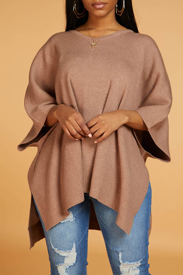 Lovely Leisure V Neck Loose Coffee Sweater