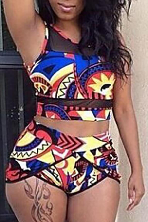 LW Round Neck Print Two-piece Swimsuit
