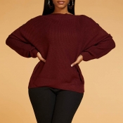 Lovely Casual Basic Wine Red Sweater