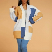 Lovely Casual Patchwork Light Tan Cardigan