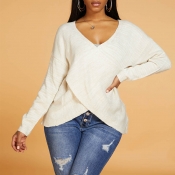 Lovely Casual Cross-over Design Apricot Sweater