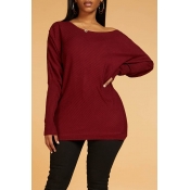 Lovely Casual Hollow-out Wine Red Sweater