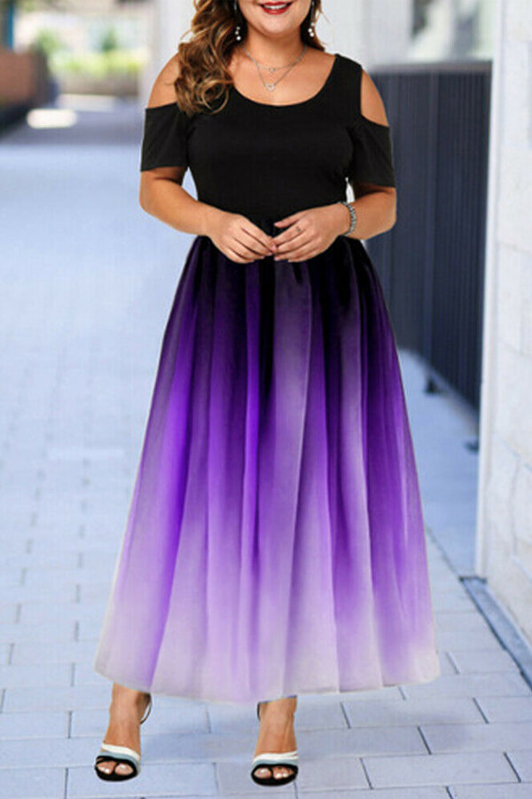 LW Plus Size Casual Patchwork Purple Ankle Length Dress