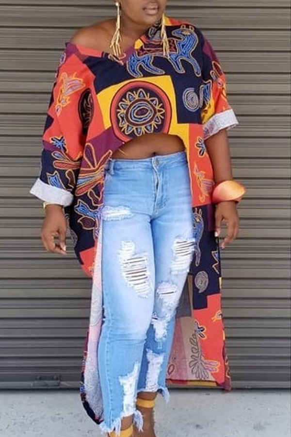Lovely Chic Irregular Print Croci Blouse