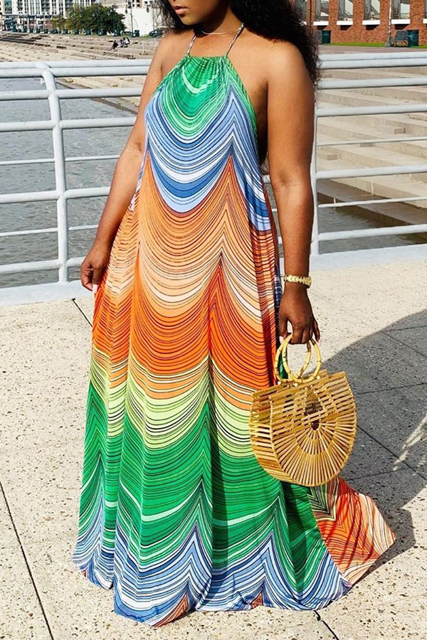 LW Casual Print Loose Multicolor Maxi Dress