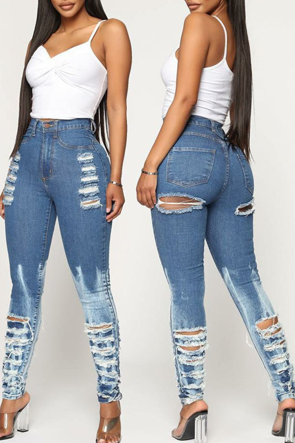 Lovely Casual Hollow-out Blue Jeans