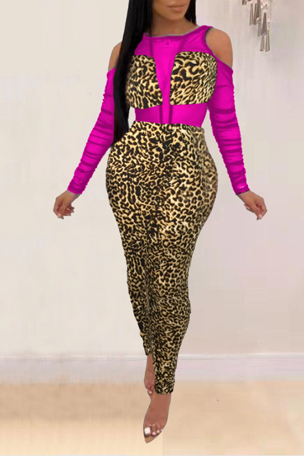 Lovely Casual Patchwork Print Rose Red One-piece Jumpsuit