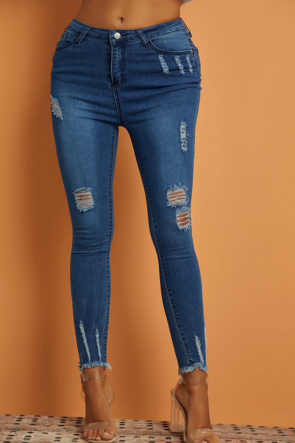 Lovely Casual Hollow-out Blue Jeans