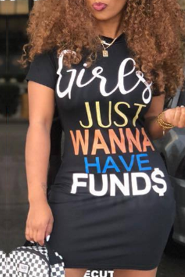 LW Funds Letter Print Bodycon Dress