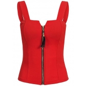 Lovely Trendy Spaghetti Strap Basic Red Plus Size 