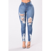 LW Chic Hollow-out Deep Blue Jeans