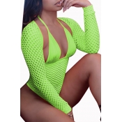 Lovely Hollow-out Green Two-piece Swimwear