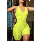 Lovely Sportswear Backless Yellow One-piece Romper