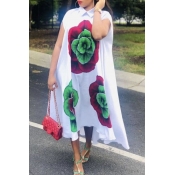 Lovely Casual Floral Print White Ankle Length Dres