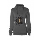 Lovely Casual Print Grey Plus Size Hoodie