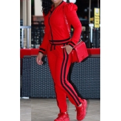Lovely Casual Striped Red Two-piece Pants Set