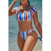 Lovely Striped Multicolor Two-piece Swimwear
