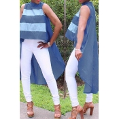 Lovely Casual Striped Blue Blouse