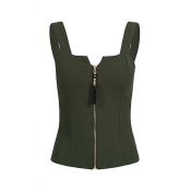 Lovely Trendy Spaghetti Strap Basic Army Green Plu