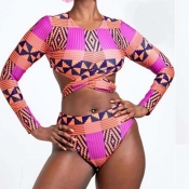 Lovely Print Multicolor Two-piece Swimsuit