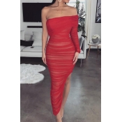 Lovely Sexy One Shoulder Red Ankle Length Dress