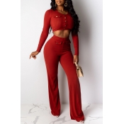 Lovely Trendy Patchwork Red Two-piece Pants Set