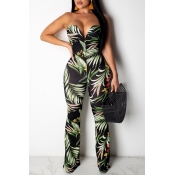 Lovely Casual Print Blackish Green Jumpsuit