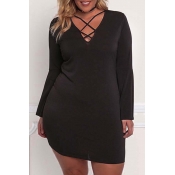 Lovely Casual Basic Black Plus Size Mini Dress