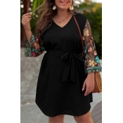 Lovely Casual Print Patchwork Black Mini Plus Size