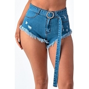 Lovely Trendy Lace-up Blue Shorts