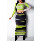 Lovely Casual Print Light Green Two-piece Skirt Se