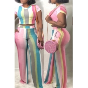 LW Casual Striped Yellow Two-piece Pants Set