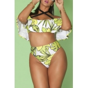 Lovely Flounce Green Plus Size Two-piece Swimsuit
