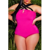 Lovely Hollow-out Rose Red Plus Size One-piece Swi