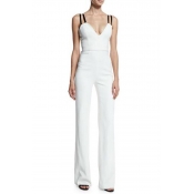 Lovely Chic V Neck Loose White One-piece Jumpsuit