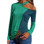 Lovely Chic Patchwork Green Blouse