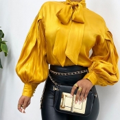 Lovely Chic Knot Design Yellow Blouse