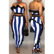 Lovely Casual Striped Royal Blue Two-piece Pants S