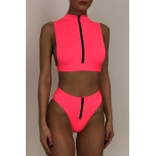 Lovely Zipper Design Pink Two-piece Swimsuit