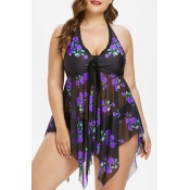 Lovely Plus Size See-through Purple Two-piece Swim
