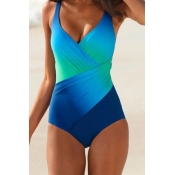 Lovely Patchwork Blue One-piece Swimsuit