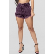 Lovely Casual Tassel Design Purple Shorts