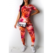 Lovely Casual Basic Print Jacinth Two-piece Pants 