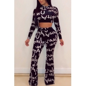 Lovely Casual Letter Print Black Two-piece Pants S